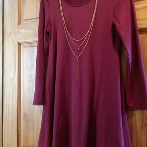 Comfy Red Dress with 3-Tier Necklace